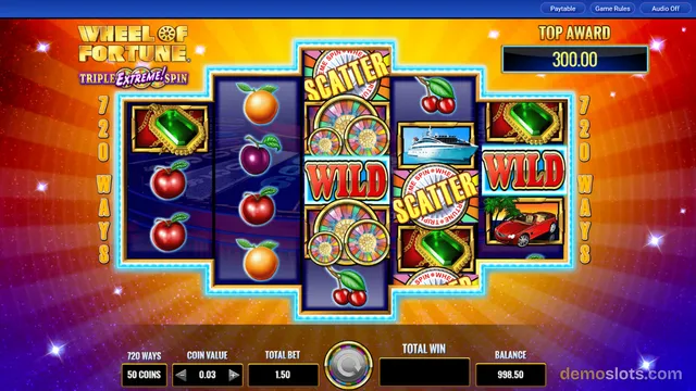 A brightly lit screen shows a settled 5-reel video slot grid with a cross-shaped layout, featuring fruit, gem, and vehicle symbols against a warm orange and purple background.