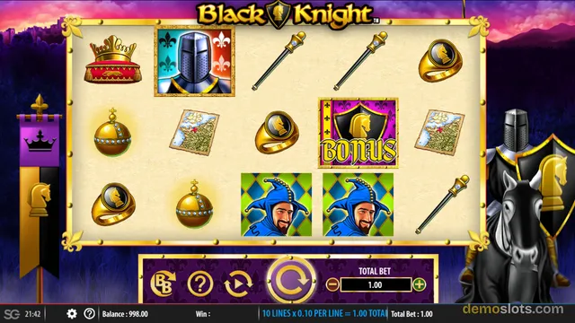 A settled base game grid for the slot Black Knight, showing medieval-themed symbols on a 5x3 layout.