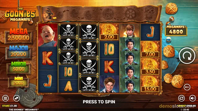 A slot game grid showing character symbols and pirate-themed icons on a wooden background.
