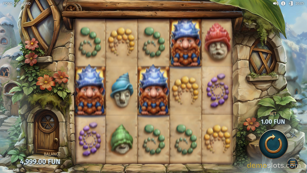 Base game with 6x5 layout showing gnome characters and colorful bead cluster symbols