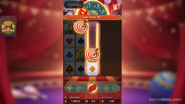 A mobile slot game screen showing a 5x4 grid with a highlighted center column containing two targets, under a header reading 'ONE MORE' with a wheel of multipliers.
