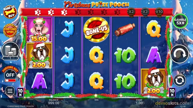 A 5-reel, 3-row Christmas-themed slot game shows a fully rendered base game grid with various symbols and game controls.