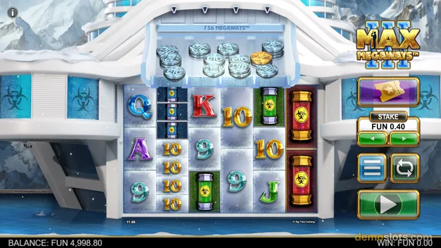 Max Megaways 3 slot showing 756 megaways with card symbols and premium icons.