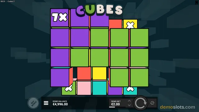 A 5x5 grid of colored 3D cubes is displayed on a dark background with the word 'CUBES' in large bubble letters above the grid.