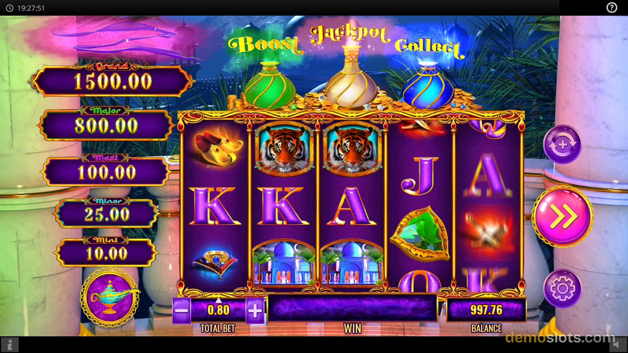 5-reel slot with multiple symbols and visible payout combinations on dark background.