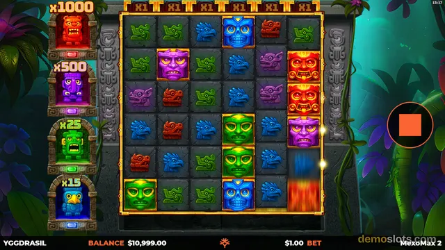 Slot game with 6x5 grid and animated orange fire effect emerging from right side of screen.