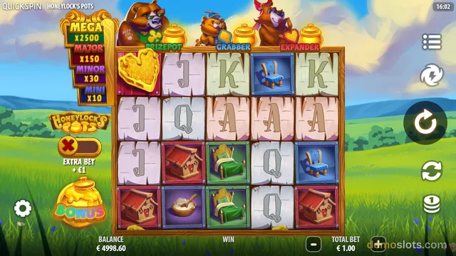 A slot game grid showing symbols like a heart-shaped honeycomb, playing card letters, and various house-related items on a 5x4 layout.