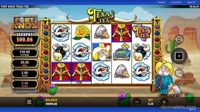 A screenshot of a slot game featuring a 5x3 grid of symbols in a Western theme with a desert background.