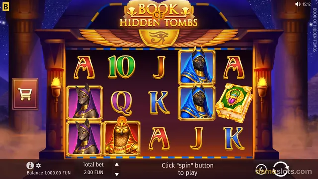 A bright, fully rendered slot game screen showing a 5x3 grid with Egyptian-themed symbols.