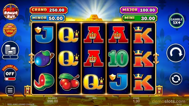 A 5-reel, 3-row slot game grid showing symbols such as J, Q, A, K, 10, plum, watermelon, and cherries.